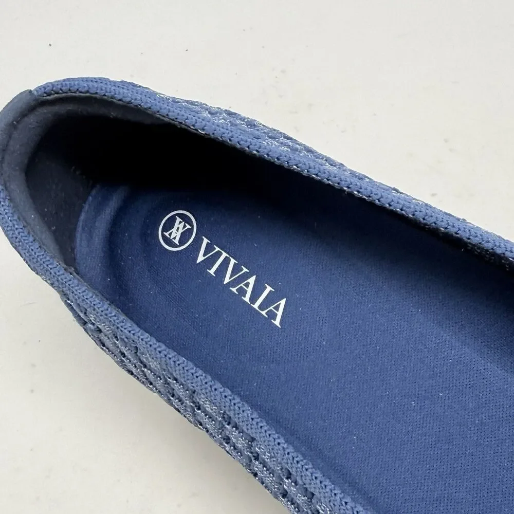 Vivaia Margot Walker Flats Shoes Womens 8.5 EU 39.5 Blue Woven V-Cut Square Toe